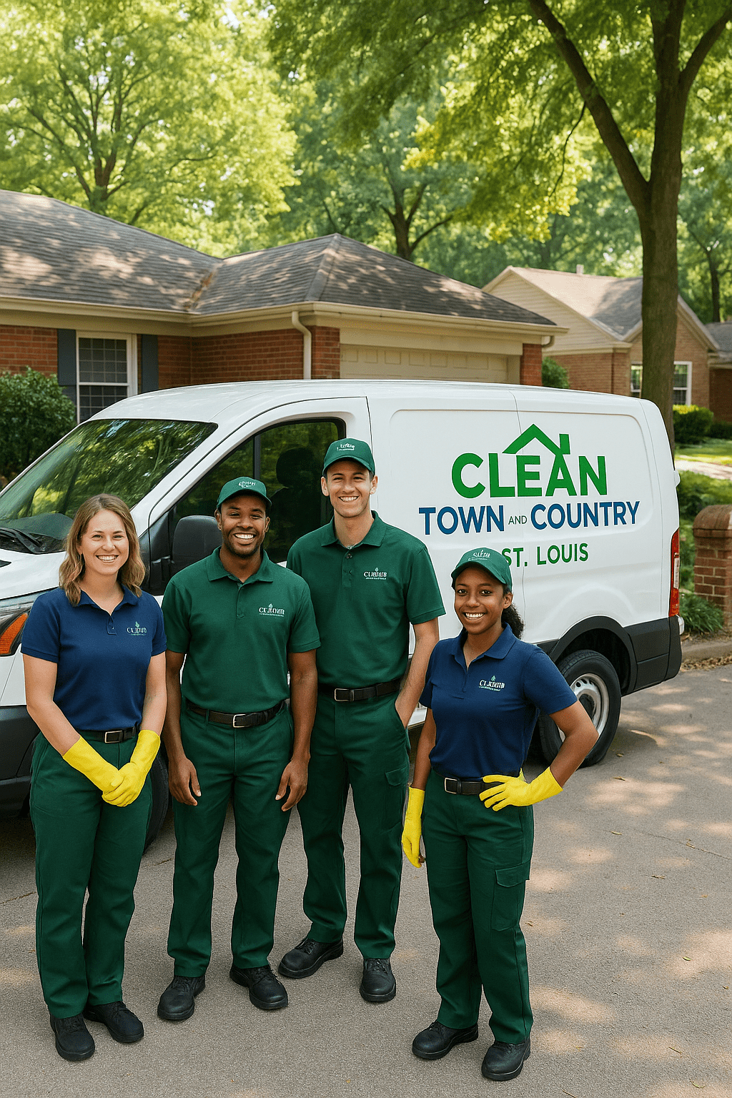 Clean Town and Country cleaning team in uniform ready for tenant and landlord move out services