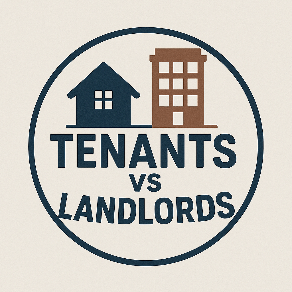 Logo showing house and apartment icons with text "Tenants vs Landlords" – used in blog about move out cleaning responsibilities.