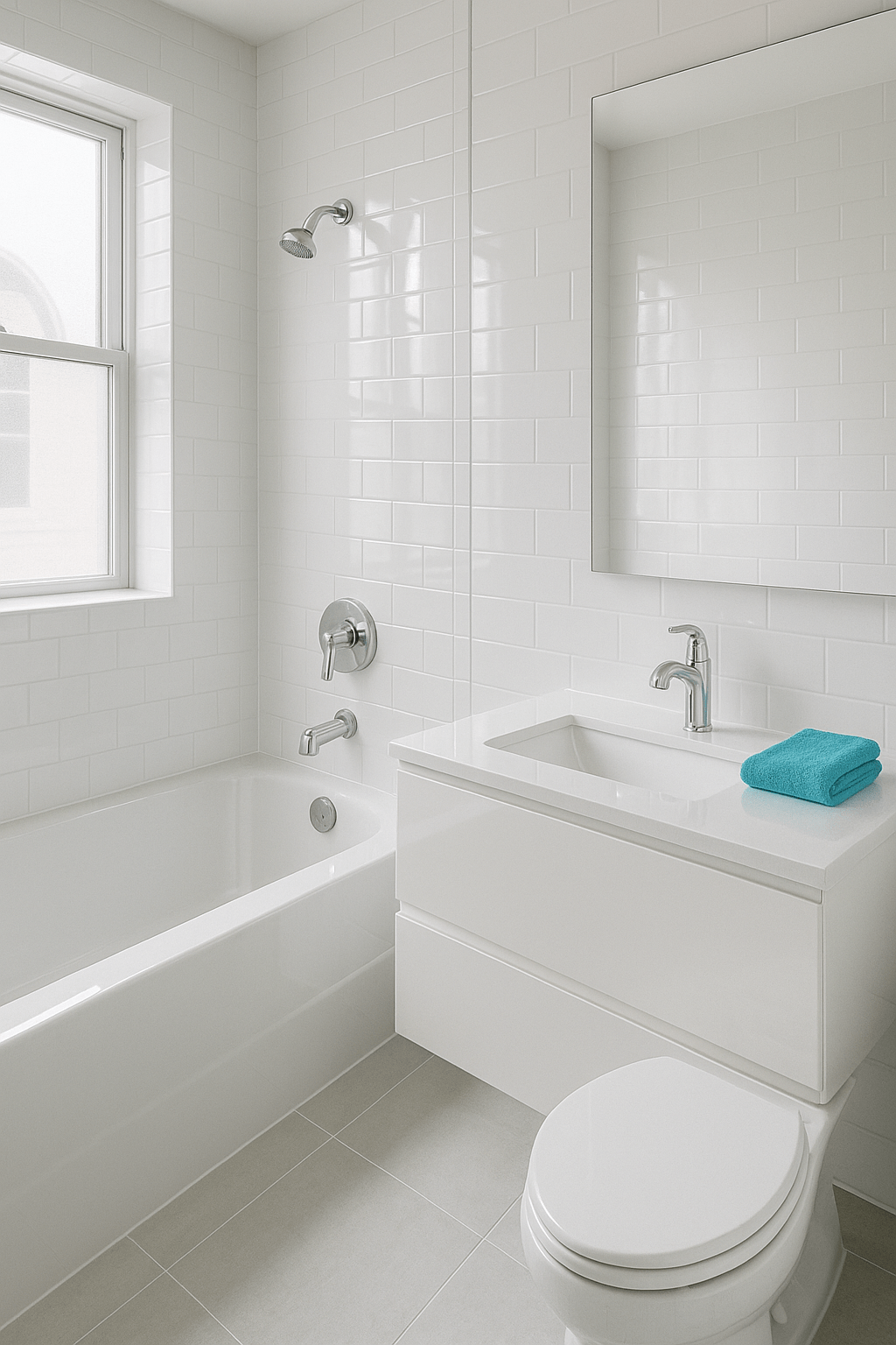Pristine modern bathroom cleaned by weekly house cleaning service in St. Louis