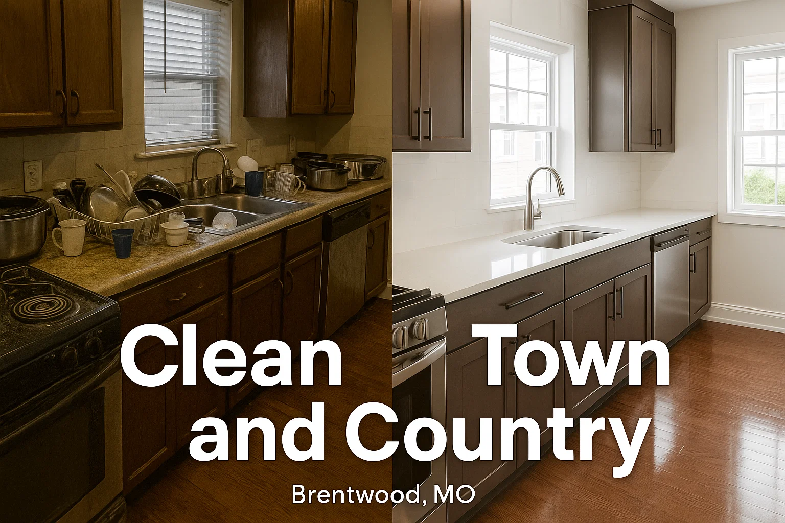 Before and after house cleaning in Brentwood MO living room and kitchen
