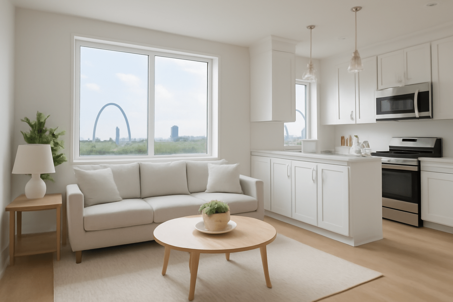 Move-out cleaning service in a St. Louis kitchen, showing spotless countertops.