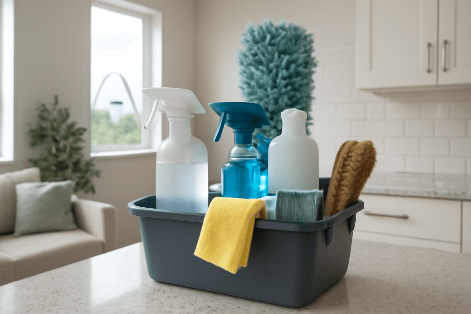 Eco-friendly cleaning supplies for monthly house cleaning in St. Louis.