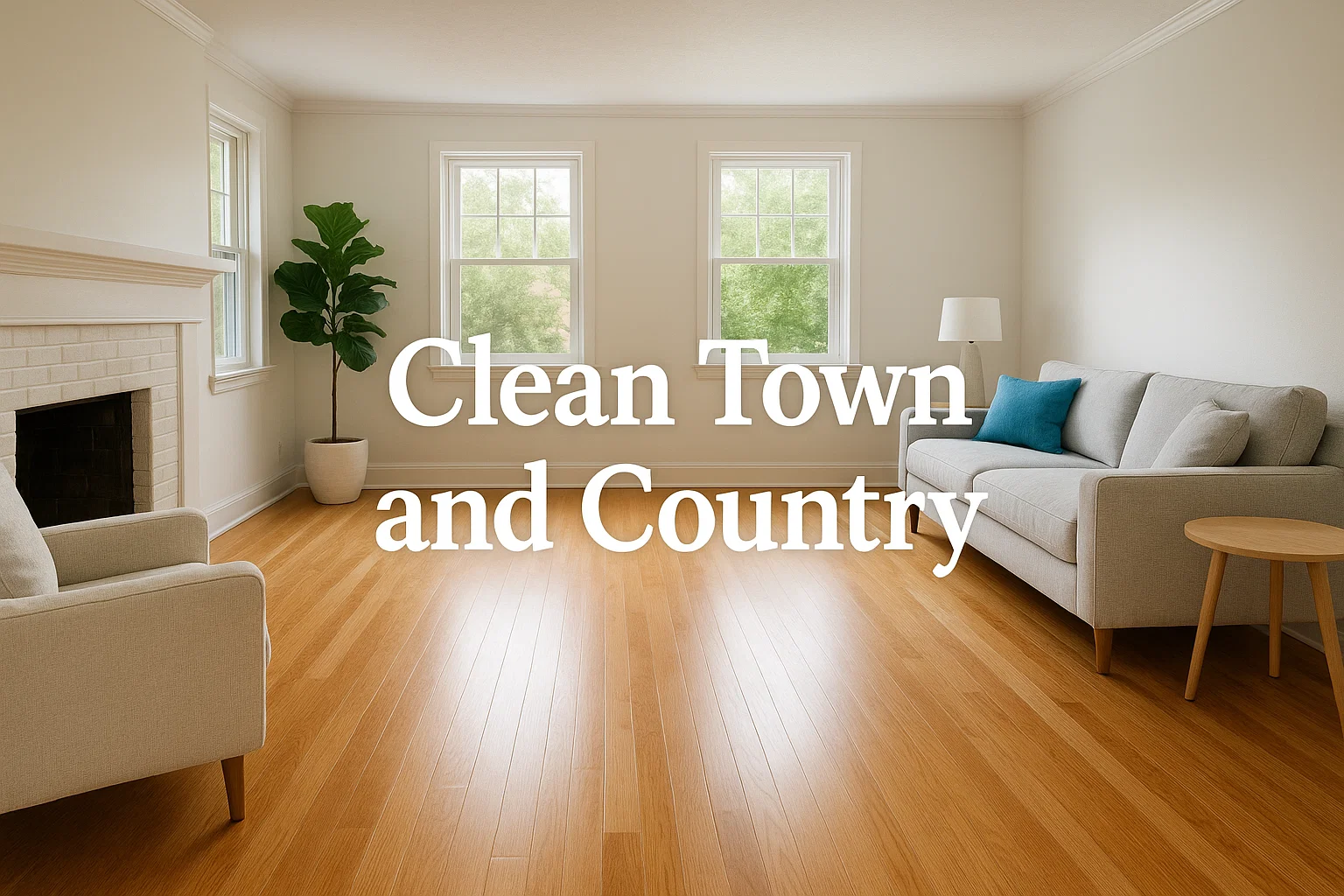 Wide-angle of a pristine living room after detailed post-renovation clean