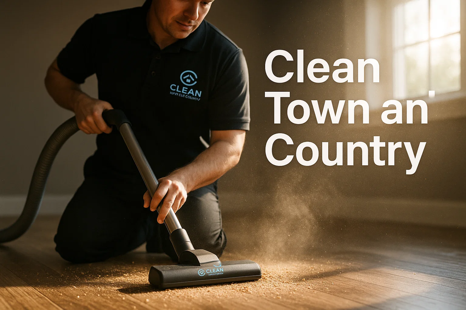 Vacuuming sawdust from hardwood floor after renovation