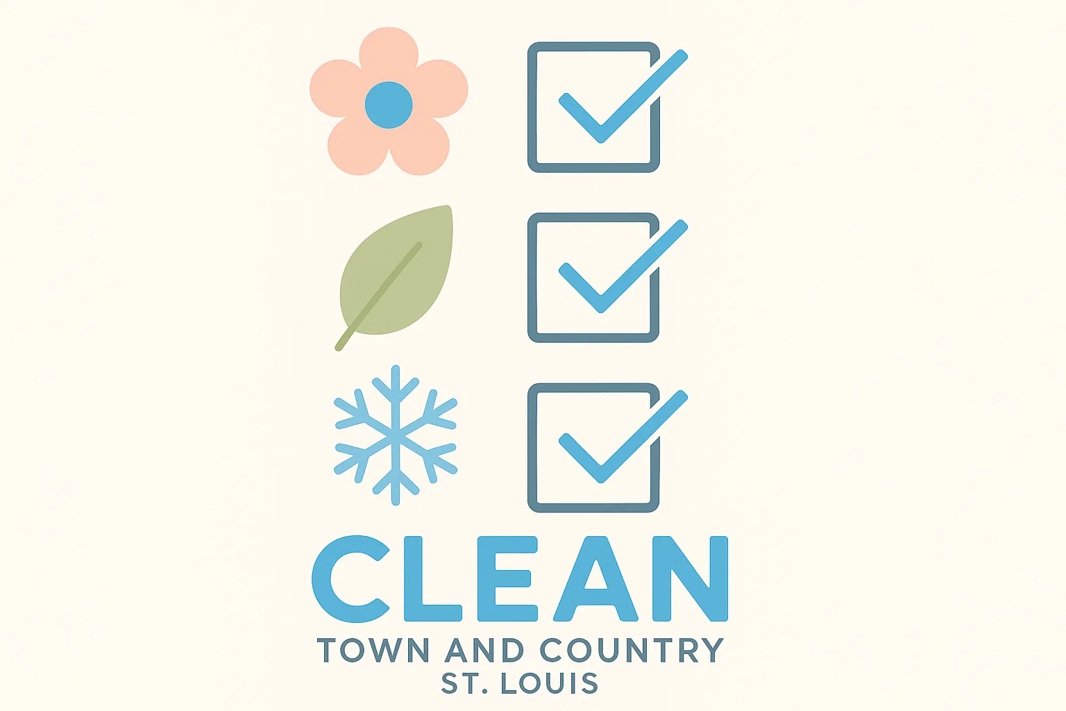 Spring cleaning checklist with blue supplies on marble countertop – Clean Town and Country St. Louis.