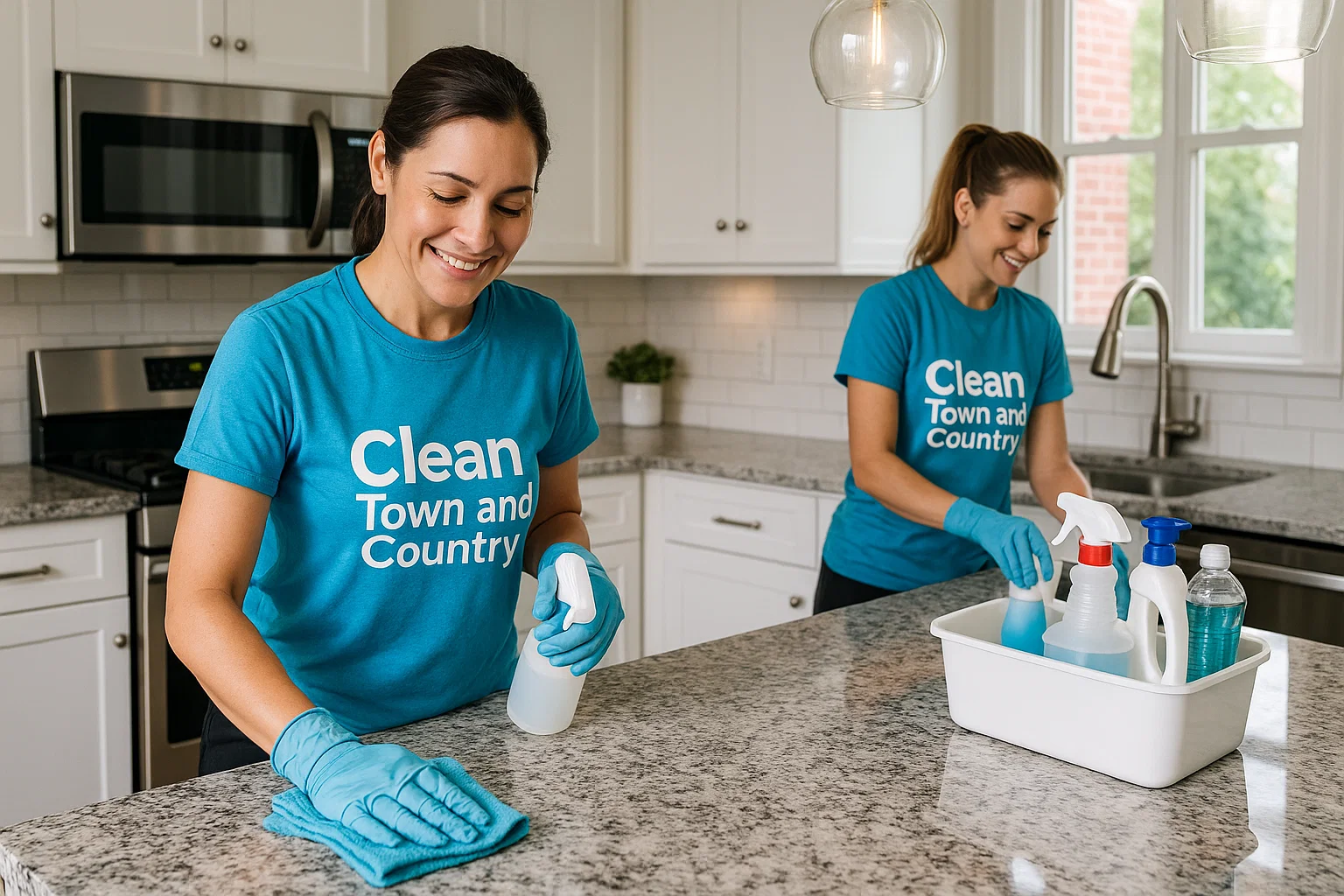 Modern kitchen in Frontenac, MO after professional house cleaning—stainless appliances and quartz counters gleaming