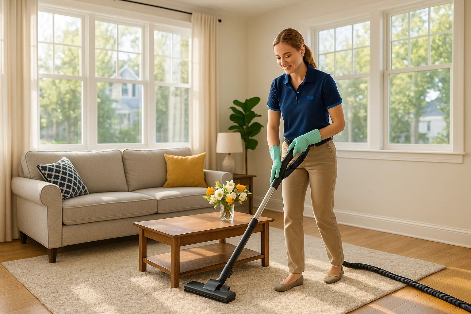 Living room after house cleaning in Kirkwood MO by professional cleaners