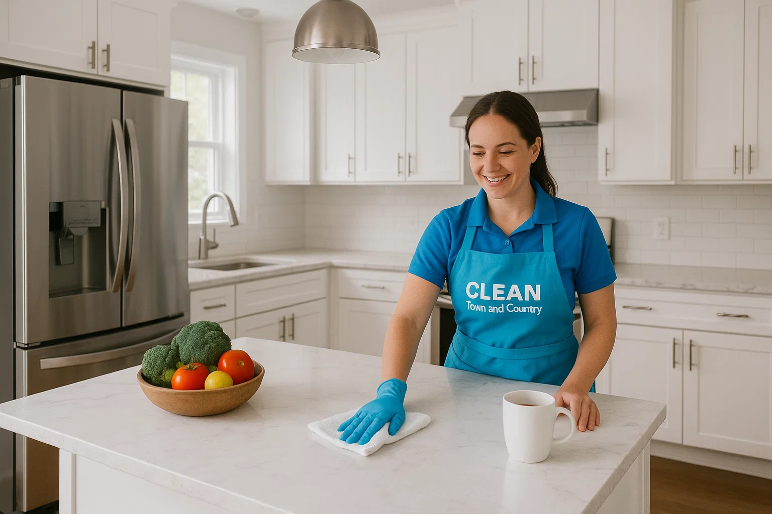Professional house cleaners in Kirkwood MO cleaning a modern kitchen