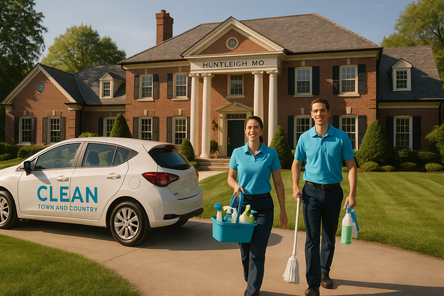 Cleaning company Huntleigh MO - professional cleaners arriving at luxury home