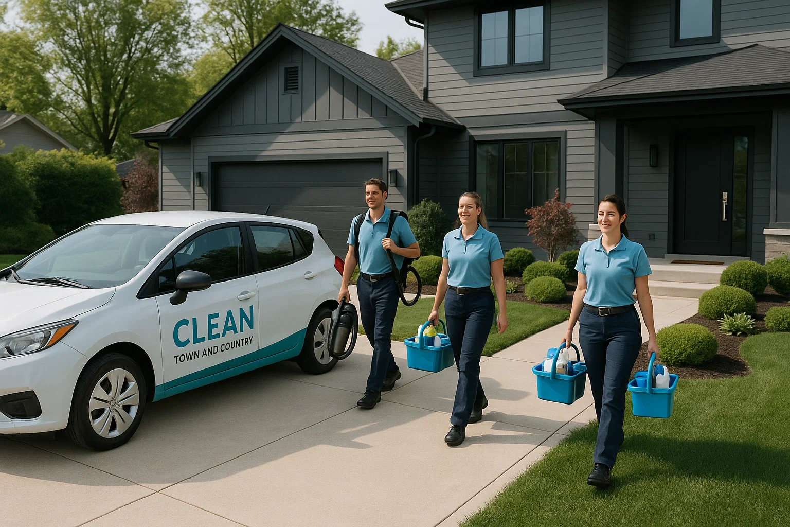 Clean Town and Country team arriving at a Ladue residence