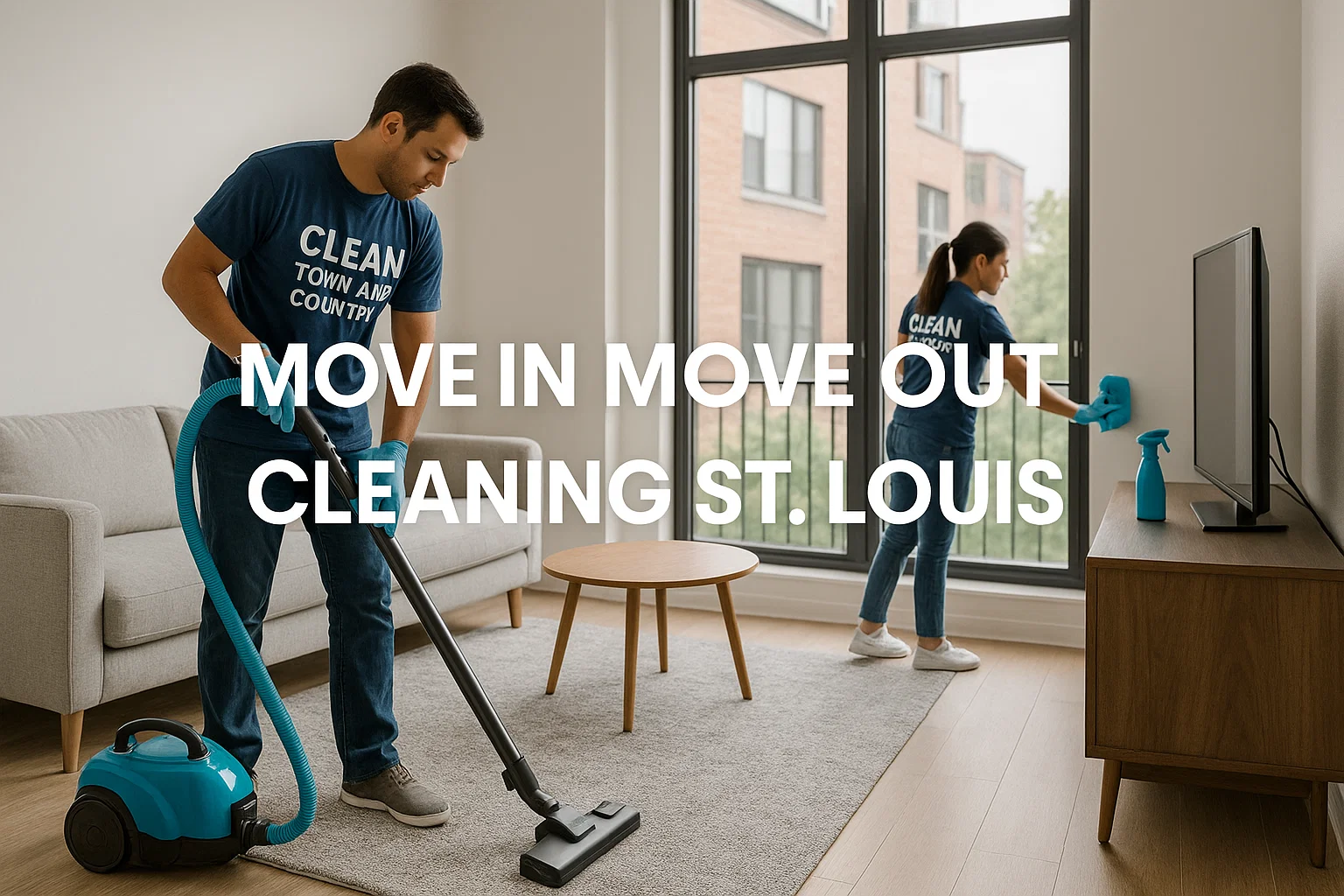 Move in move out cleaning St. Louis – vacuuming modern apartment living room