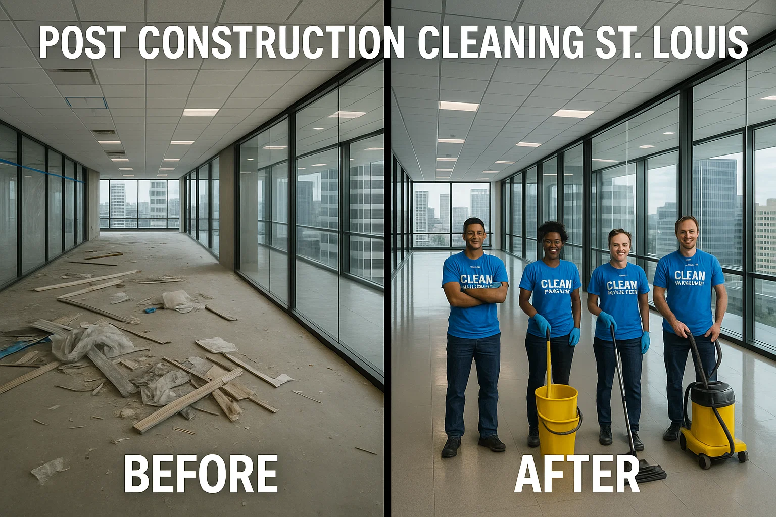 Large commercial office post-construction cleaning St. Louis