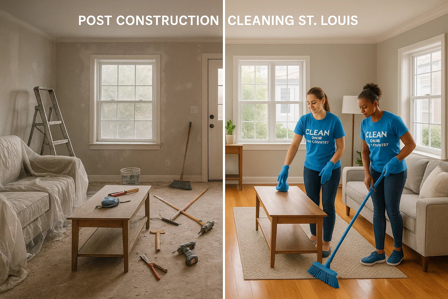 Small St. Louis home before and after post-construction cleaning