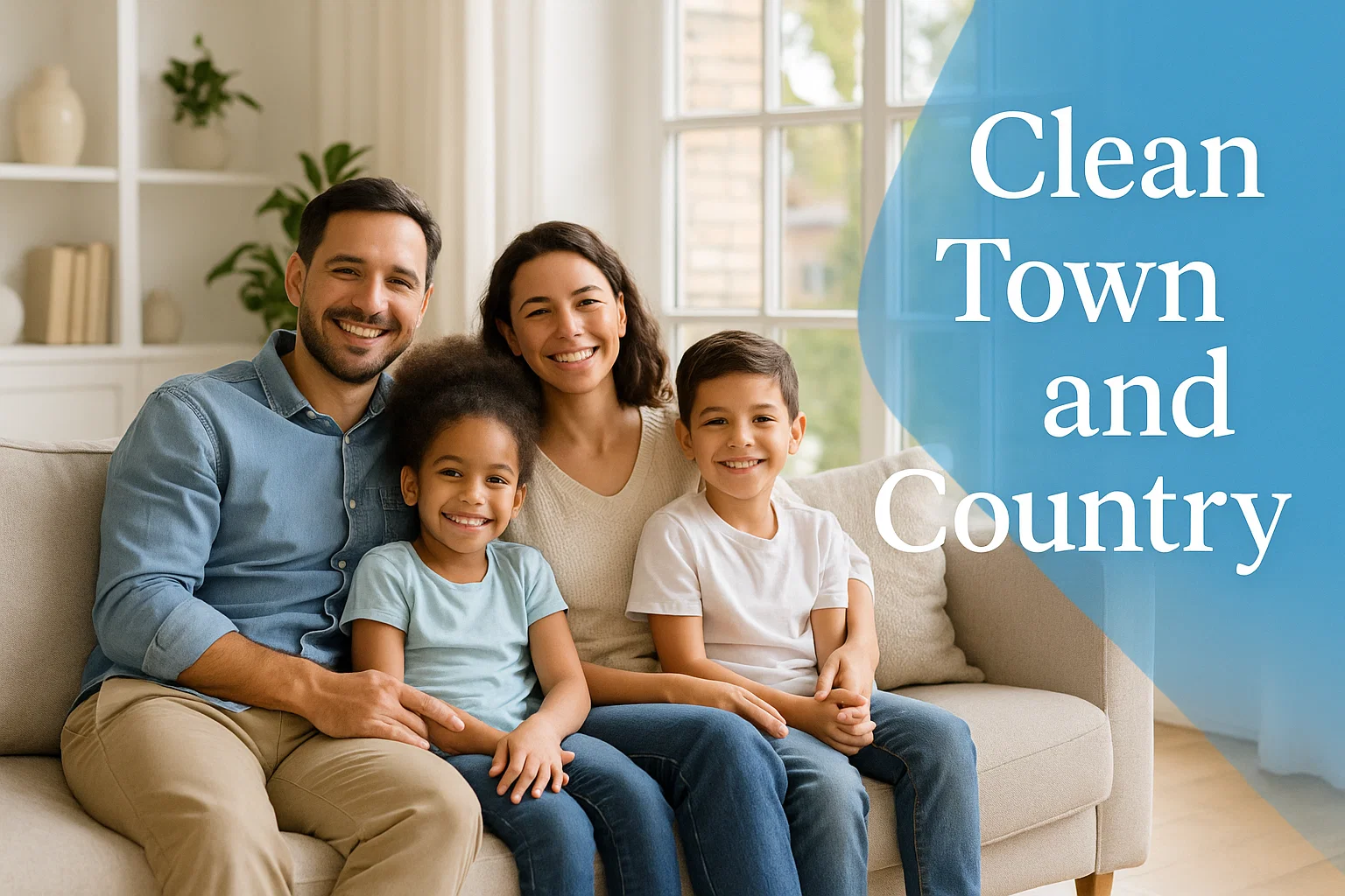 Family relaxing in clean St. Louis home after recurring cleaning