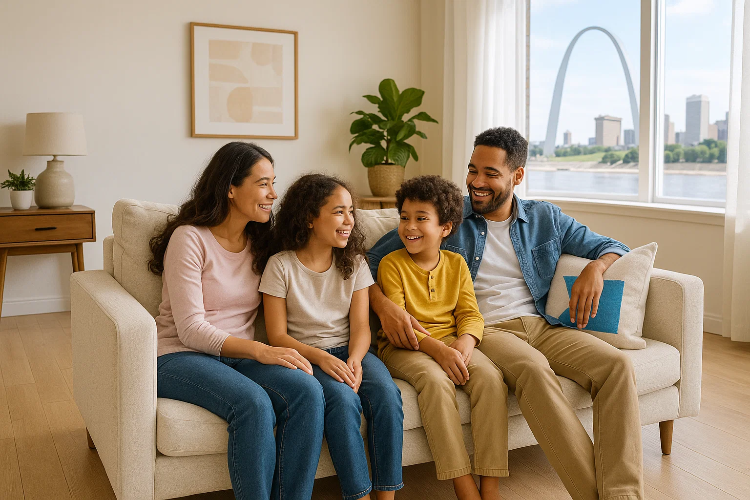Happy family in clean home