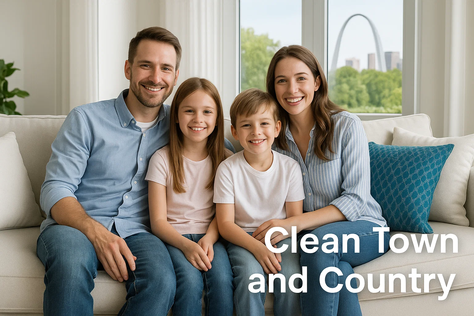Family enjoying clean living room in St. Louis