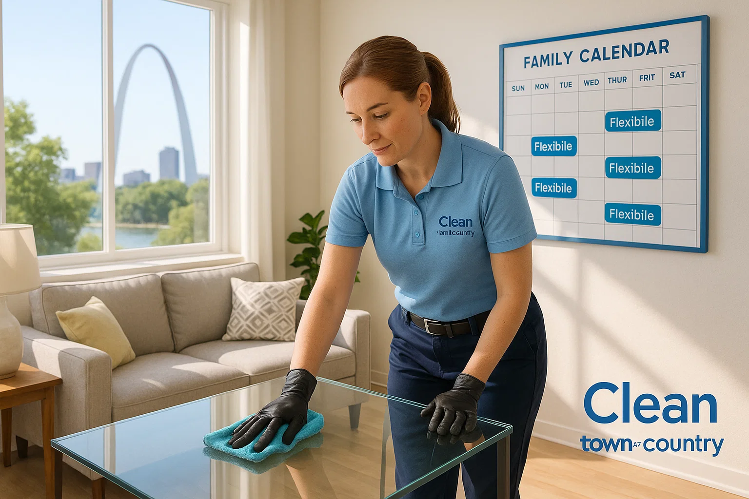 Clean Town & Country – Living Room Flexible Cleaning Service Living room cleaning service in St. Louis with flexible scheduling