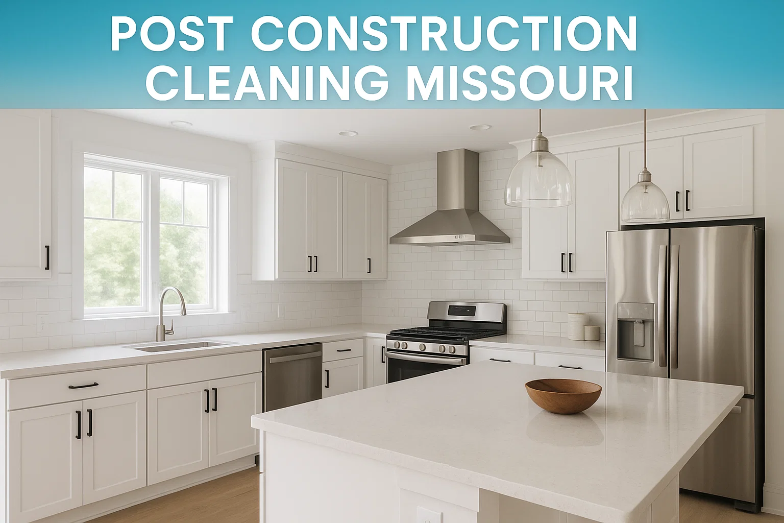 Commercial Post Construction Cleaning Missouri — Modern Kitchen Finish Shiny modern kitchen after post construction cleaning in Missouri by Clean Town & Country